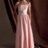 Vestido largo sin tirantes con cinturón Florence – Rosa claro Vestido largo sin tirantes con cinturón Florence – Rosa claro