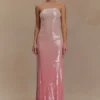 Vestido largo sin tirantes con lentejuelas Miranda – Rosa degradado Vestido largo sin tirantes con lentejuelas Miranda – Rosa degradado