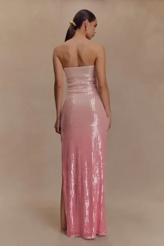 Vestido largo sin tirantes con lentejuelas Miranda – Rosa degradado