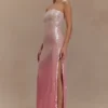 Vestido largo sin tirantes con lentejuelas Miranda – Rosa degradado Vestido largo sin tirantes con lentejuelas Miranda – Rosa degradado