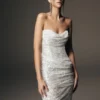 Vestido largo sin tirantes con lentejuelas Nala – Marfil Vestido largo sin tirantes con lentejuelas Nala – Marfil