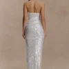 Vestido largo sin tirantes con lentejuelas Nala – Marfil Vestido largo sin tirantes con lentejuelas Nala – Marfil