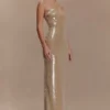 Vestido largo sin tirantes con lentejuelas Winston – Gris topo Vestido largo sin tirantes con lentejuelas Winston – Gris topo