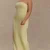 Vestido largo sin tirantes de crepé Kalila – Limón Vestido largo sin tirantes de crepé Kalila – Limón