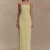 Vestido largo sin tirantes de crepé Kalila – Limón Vestido largo sin tirantes de crepé Kalila – Limón