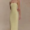 Vestido largo sin tirantes de crepé Kalila – Limón Vestido largo sin tirantes de crepé Kalila – Limón