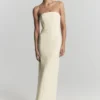 Vestido largo sin tirantes de crepé Kalila – Limón Vestido largo sin tirantes de crepé Kalila – Limón