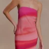 Vestido largo sin tirantes de gasa Amaya – Estampado Pink Sunset