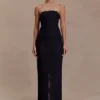 Vestido largo sin tirantes de malla Gemma – Negro Vestido largo sin tirantes de malla Gemma – Negro