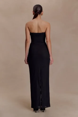 Vestido largo sin tirantes de malla Gemma – Negro Vestido largo sin tirantes de malla Gemma – Negro