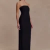 Vestido largo sin tirantes de malla Gemma – Negro Vestido largo sin tirantes de malla Gemma – Negro
