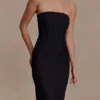 Vestido largo sin tirantes de malla Gemma – Negro Vestido largo sin tirantes de malla Gemma – Negro