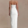 Vestido largo sin tirantes de malla Jianna – Marfil