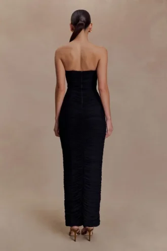 Vestido largo sin tirantes de malla Jianna – Negro