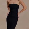 Vestido largo sin tirantes de malla Jianna – Negro Vestido largo sin tirantes de malla Jianna – Negro
