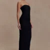 Vestido largo sin tirantes de malla Jianna – Negro Vestido largo sin tirantes de malla Jianna – Negro