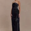 Vestido largo sin tirantes de organza Calliope – Negro Vestido largo sin tirantes de organza Calliope – Negro