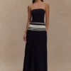 Vestido largo sin tirantes de punto en contraste Solaris – Negro/Blanco