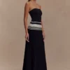 Vestido largo sin tirantes de punto en contraste Solaris – Negro/Blanco
