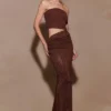 Vestido largo sin tirantes de punto Jasiel – Chocolate Vestido largo sin tirantes de punto Jasiel – Chocolate