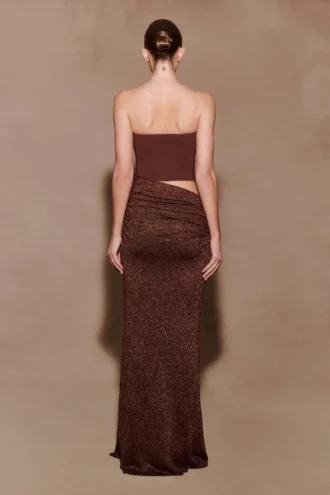 Vestido largo sin tirantes de punto Jasiel – Chocolate