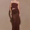 Vestido largo sin tirantes de punto Jasiel – Chocolate Vestido largo sin tirantes de punto Jasiel – Chocolate