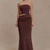 Vestido largo sin tirantes de punto Jasiel – Chocolate Vestido largo sin tirantes de punto Jasiel – Chocolate