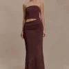 Vestido largo sin tirantes de punto Jasiel – Chocolate Vestido largo sin tirantes de punto Jasiel – Chocolate