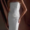 Vestido largo sin tirantes de satén Jasmine – Blanco Vestido largo sin tirantes de satén Jasmine – Blanco