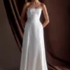 Vestido largo sin tirantes de satén Rosella – Blanco Vestido largo sin tirantes de satén Rosella – Blanco