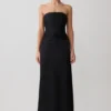 Vestido largo sin tirantes de tafetán Serena – Negro Vestido largo sin tirantes de tafetán Serena – Negro