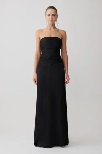 Vestido largo sin tirantes de tafetán Serena – Negro