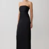 Vestido largo sin tirantes de tafetán Serena – Negro Vestido largo sin tirantes de tafetán Serena – Negro