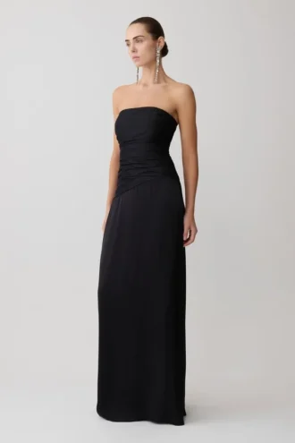 Vestido largo sin tirantes de tafetán Serena – Negro