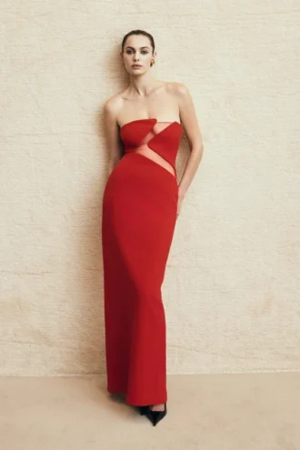 Vestido largo sin tirantes Lianne – Rojo