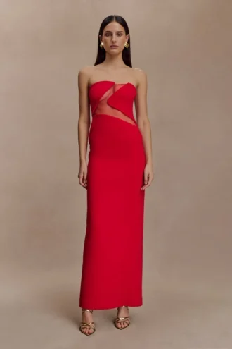 Vestido largo sin tirantes Lianne – Rojo