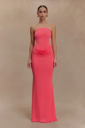 Vestido largo sin tirantes Madison – Coral