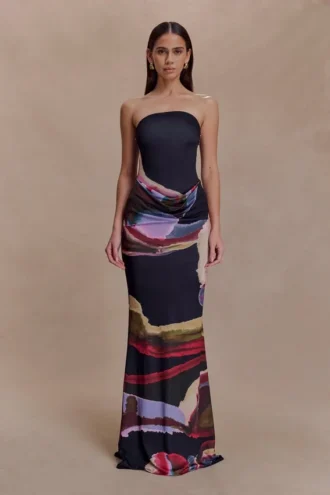 Vestido largo sin tirantes Madison – Estampado Multi Fluid Reverie
