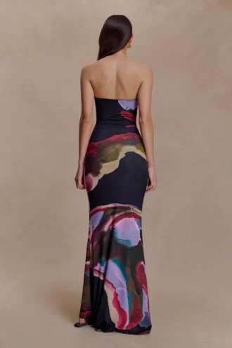 Vestido largo sin tirantes Madison – Estampado Multi Fluid Reverie
