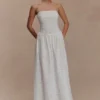 Vestido largo sin tirantes Maureen con bordado – Blanco Vestido largo sin tirantes Maureen con bordado – Blanco