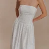 Vestido largo sin tirantes Maureen con bordado – Blanco Vestido largo sin tirantes Maureen con bordado – Blanco