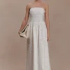 Vestido largo sin tirantes Maureen con bordado – Blanco Vestido largo sin tirantes Maureen con bordado – Blanco