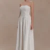 Vestido largo sin tirantes Maureen con bordado – Blanco Vestido largo sin tirantes Maureen con bordado – Blanco