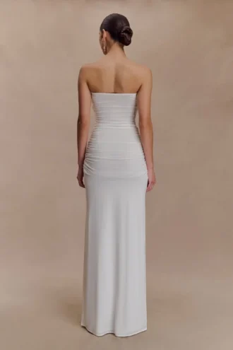 Vestido largo sin tirantes Mirren – Blanco