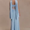 Vestido largo sin tirantes Pilar de satén y encaje – Azul aciano Vestido largo sin tirantes Pilar de satén y encaje – Azul aciano
