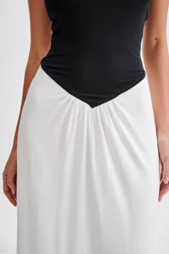 Vestido largo sin tirantes Ruby Strapless Slinky – Negro/Blanco