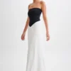 Vestido largo sin tirantes Ruby Strapless Slinky – Negro/Blanco