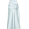 Vestido largo sin tirantes Sarah con lazo en la cintura – Azul hielo Vestido largo sin tirantes Sarah con lazo en la cintura – Azul hielo