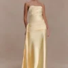 Vestido largo sin tirantes Sarah con lazo en la cintura – Limón Vestido largo sin tirantes Sarah con lazo en la cintura – Limón