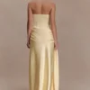 Vestido largo sin tirantes Sarah con lazo en la cintura – Limón Vestido largo sin tirantes Sarah con lazo en la cintura – Limón